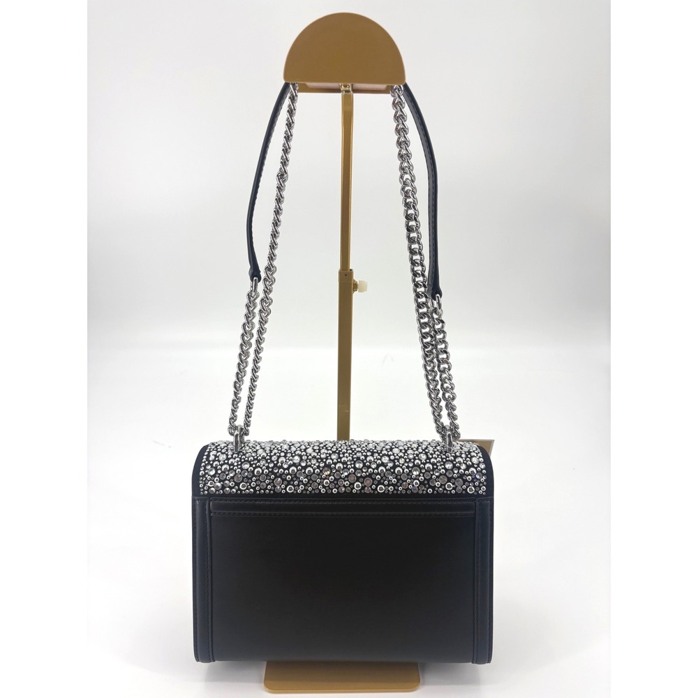 MICHAEL KORS Whitney Black Studded Embellished Leather Flap Chain Shoulder Bag - Picture 3 of 8